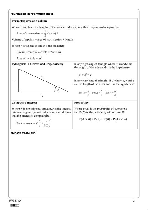 Edexcel Maths Formula Sheet A Level