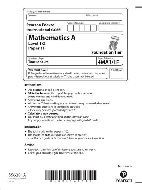 edexcel maths specimen papers