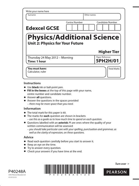 Edexcel Physics May 2012 H Mark Scheme