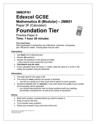 Read Online Edexcel 5Mb3F Practice Papers Maths 