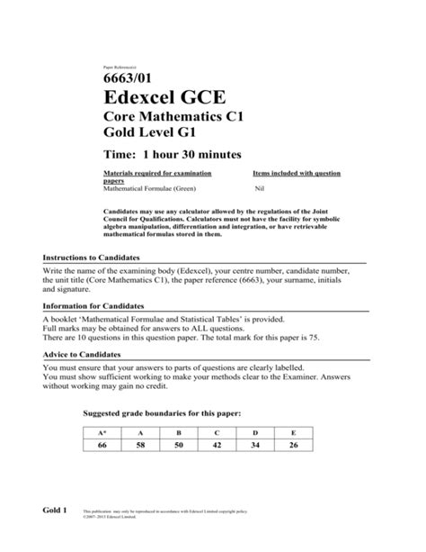 Download Edexcel C1 Gold Papers 