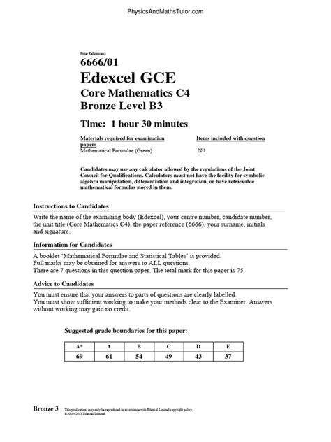 Read Edexcel C4 Maths Bronze Paper 