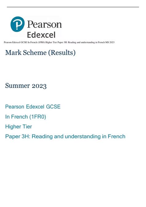 Read Edexcel Gcse French Paper 3H Answers 