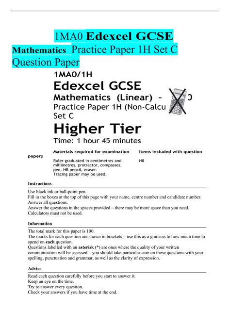 Download Edexcel Gcse Maths Mock Paper 1Ma0 1H 