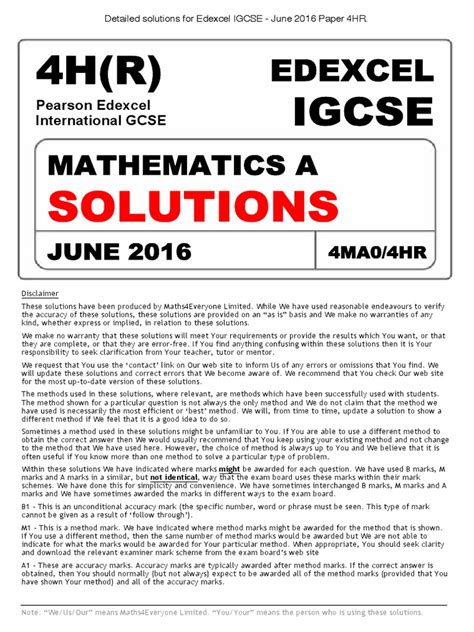 Read Edexcel Igcse May 2005 Math 4H Answer 