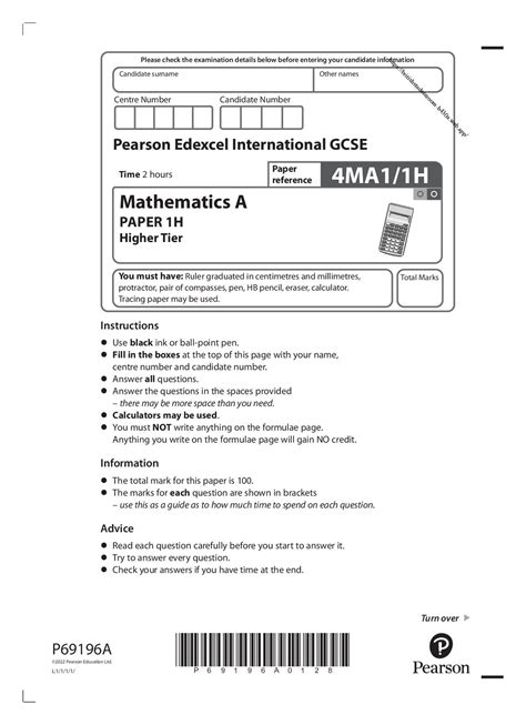 Read Edexcel Igcse Paper 4H Maths May 2012 Mark Scheme 