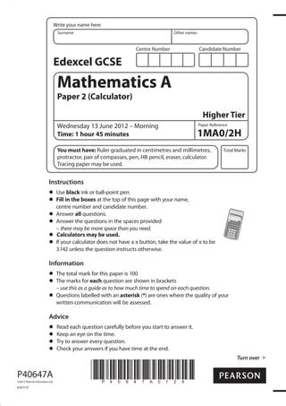 Download Edexcel Maths 1Mao Paper 2F 