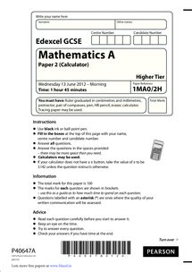 Read Edexcel Maths Paper 1 June 2012 