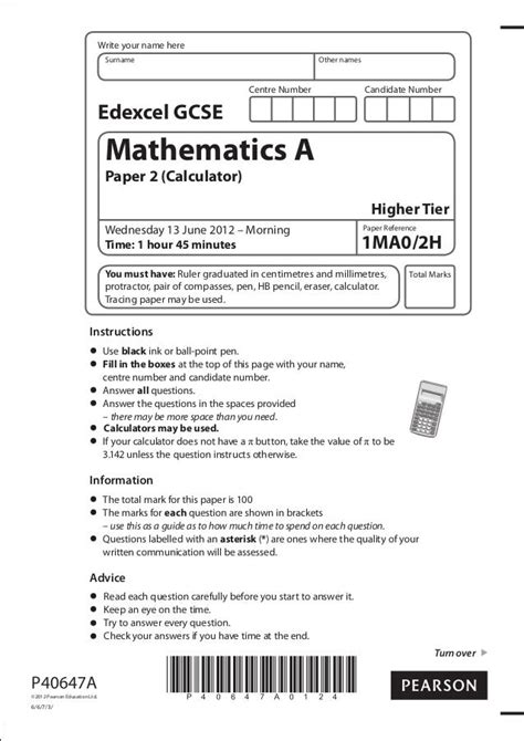 Download Edexcel Past Papers Linear 1Mao June 2013 