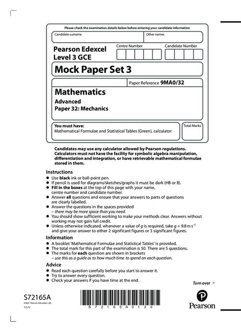 Download Edexcel S3 Mock Paper Mark Scheme 
