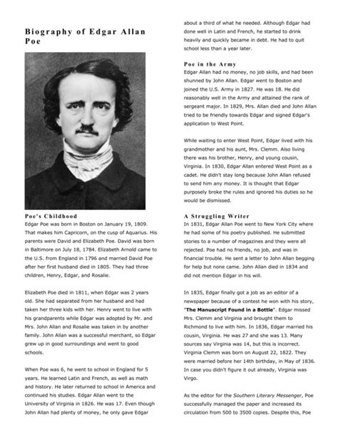 edgar allan poe biography completable