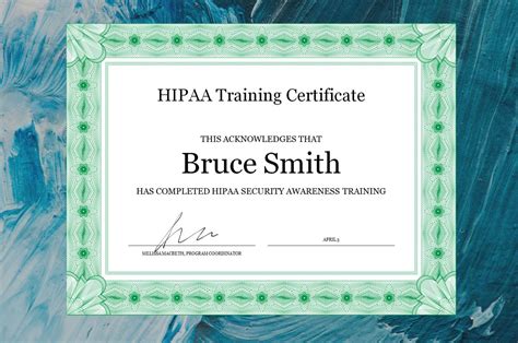 editable hipaa training certificate template example in 2021 Training