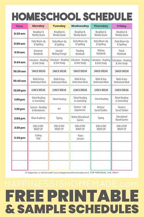 Editable Homeschool Schedule Template 15 Free Printables Homeschool Kindergarten Daily Schedule Worksheet - Homeschool Kindergarten Daily Schedule Worksheet