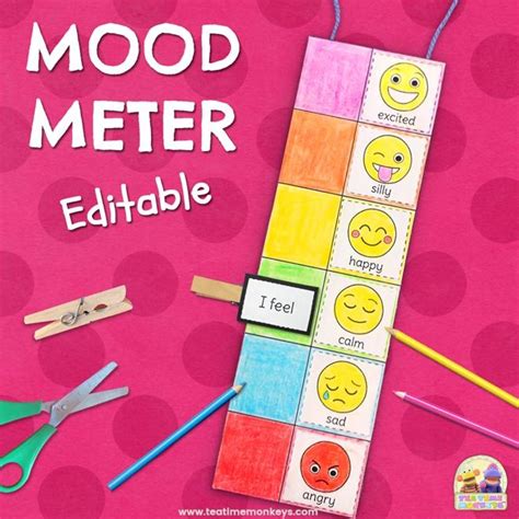 Editable Mood Meter Clip Card Tea Time Monkeys Mood Meter Worksheet - Mood Meter Worksheet