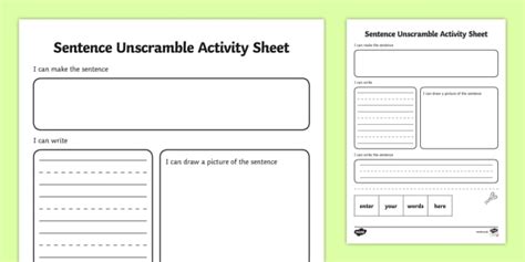 Editable Sentence Unscramble Worksheet Template Twinkl Sentence Unscramble Worksheet - Sentence Unscramble Worksheet