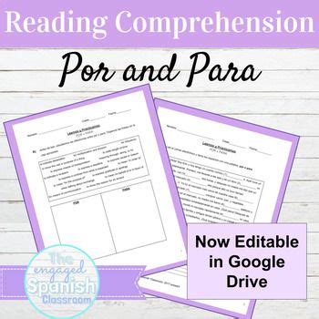 Editable Spanish Por And Para Reading Comprehension And Por Vs Para Worksheet Answers - Por Vs Para Worksheet Answers