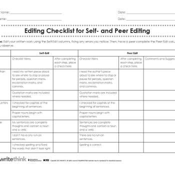 Editing Checklist For Self And Peer Editing Read Revision Checklist Middle School - Revision Checklist Middle School