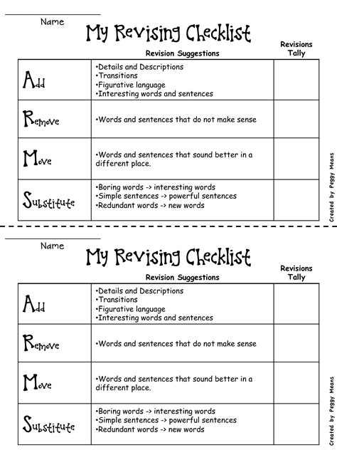 Editing Checklists Worksheets Editing And Revising Checklist Tpt Revising Checklist Middle School - Revising Checklist Middle School