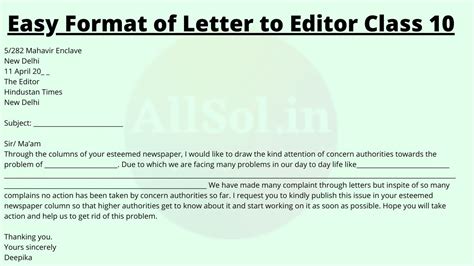 Editorial Letter For Class 10