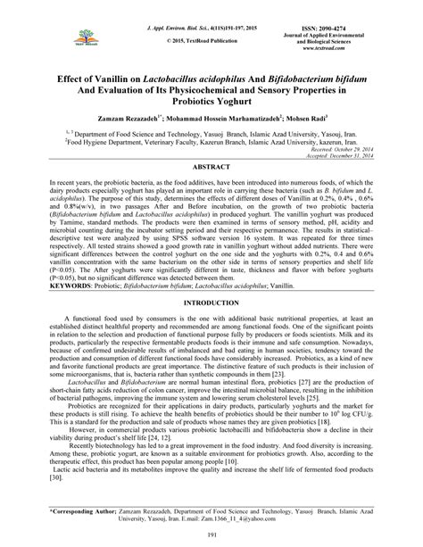 Effect Of Vanillin On Lactobacillus Acidophilus And