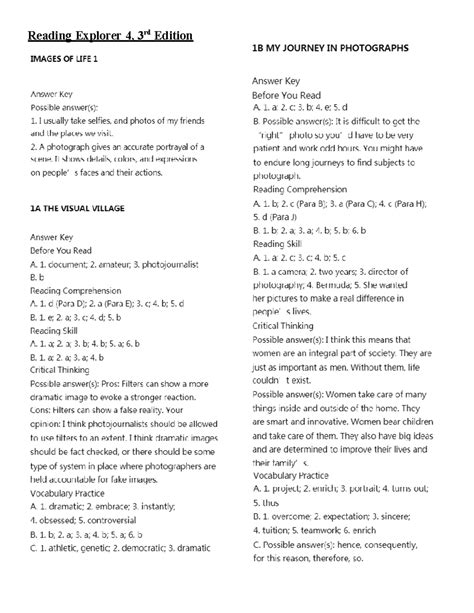 Effective Reader Third Edition Answer Key