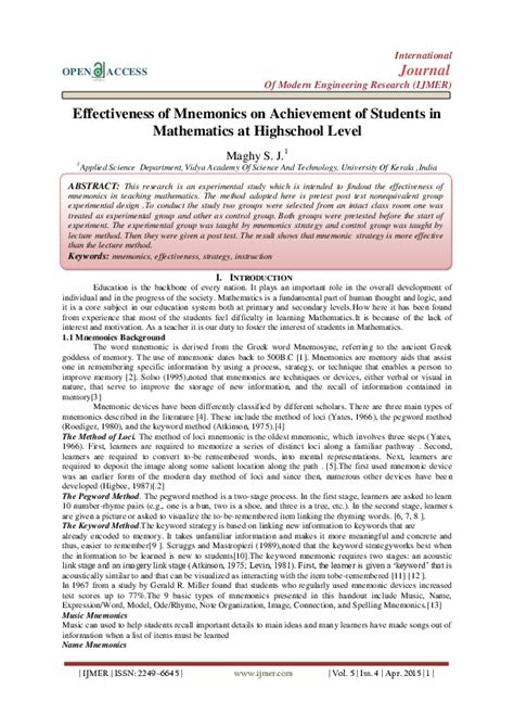 Effectiveness Of Mnemonics On Achievement Of Students In