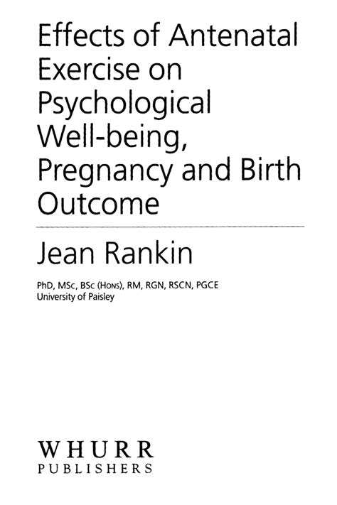 Effects Of Antenatal Exercise On Psychological Well Being Pregnancy And Birth Outcome Research In Nursing Whurr