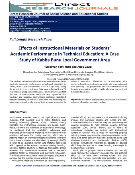 effects of instructional materials on students