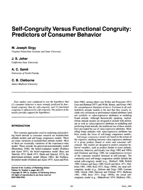 effects of self congruity and functional congrillty on