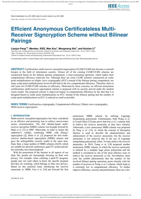 Efficient Certificateless Anonymous Multi Receiver