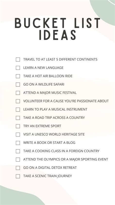 Eighth Grade Bucket List
