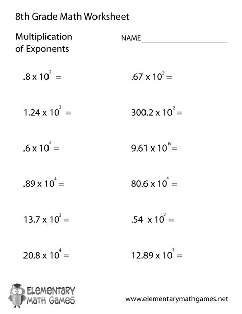 Eighth Grade Multiplication Of Exponents Worksheet 8th Grade Exponents Worksheet - 8th Grade Exponents Worksheet