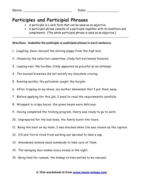 Eighth Grade Participial Phrase Worksheet   Interactive Grammar Notebooks For Seventh And Eighth Grades - Eighth Grade Participial Phrase Worksheet