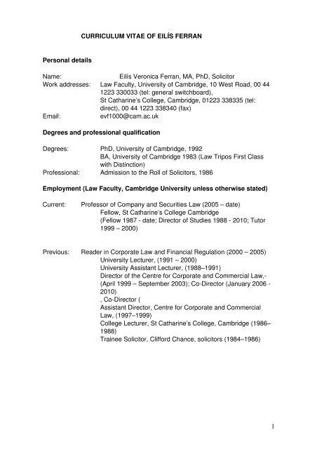 eilis ferran biography template