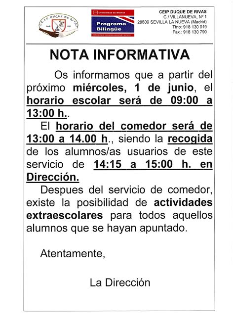 Ejemplo De Nota Informativa