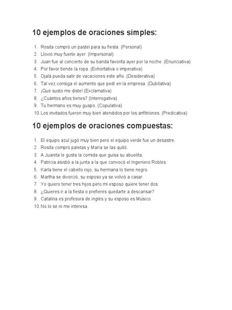 Ejemplos De Oraciones Simples
