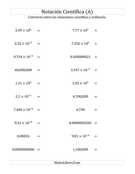 Ejercicios De Notacion Cientifica