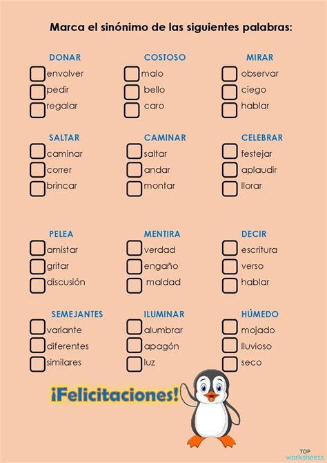 Ejercicios De Sinonimos