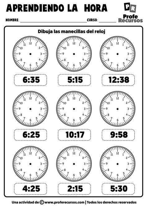 ejercicios horas del reloj 3 primaria worksheets