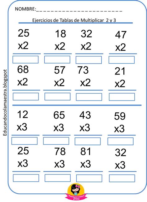 Ejercicios de las tablas de multiplicar 2, 3, 4 y 5 para primaria