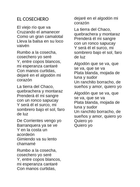 El Cosechero Letra