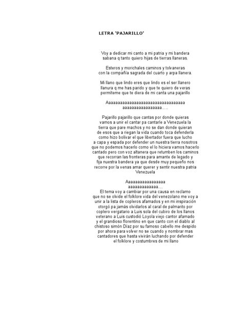El Pajarillo Letra