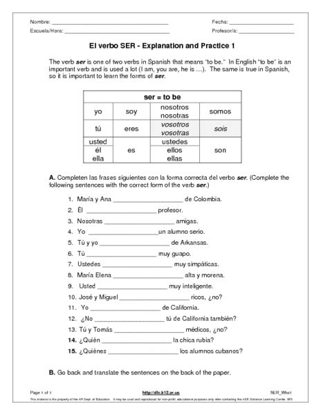 El Verbo Ser 1 20 Worksheet Live Worksheets The Verb Ser Worksheet Answers - The Verb Ser Worksheet Answers