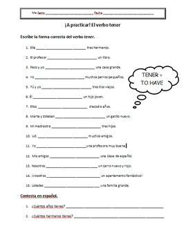 El Verbo Tener Practice Worksheet Live Worksheets The Verb Tener Worksheet Answers - The Verb Tener Worksheet Answers