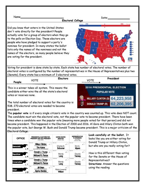 Electoral College Worksheet 2020 The Importance Of The The Electoral College Worksheet - The Electoral College Worksheet