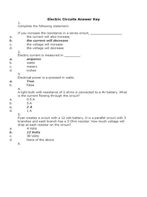 Electric Circuits Answer Key