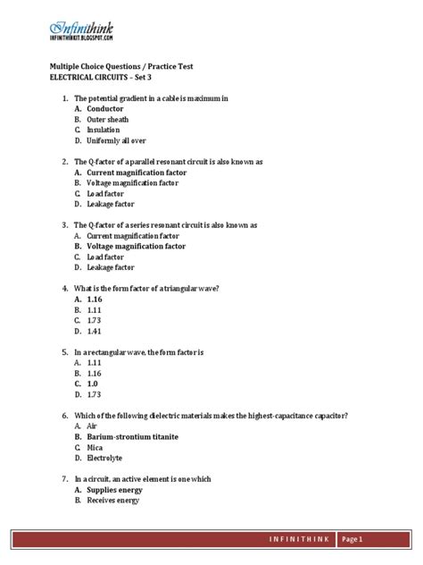 Electric Circuits Multiple Choice Questions And Answers