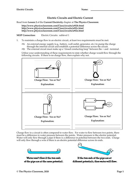 Electric Circuits The Physics Classroom Answers