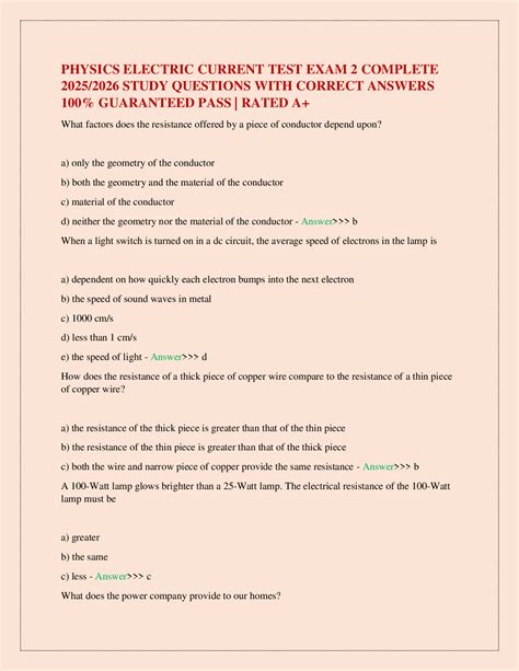 Electric Current Physics Test Answers