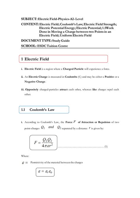 electric fields study guide